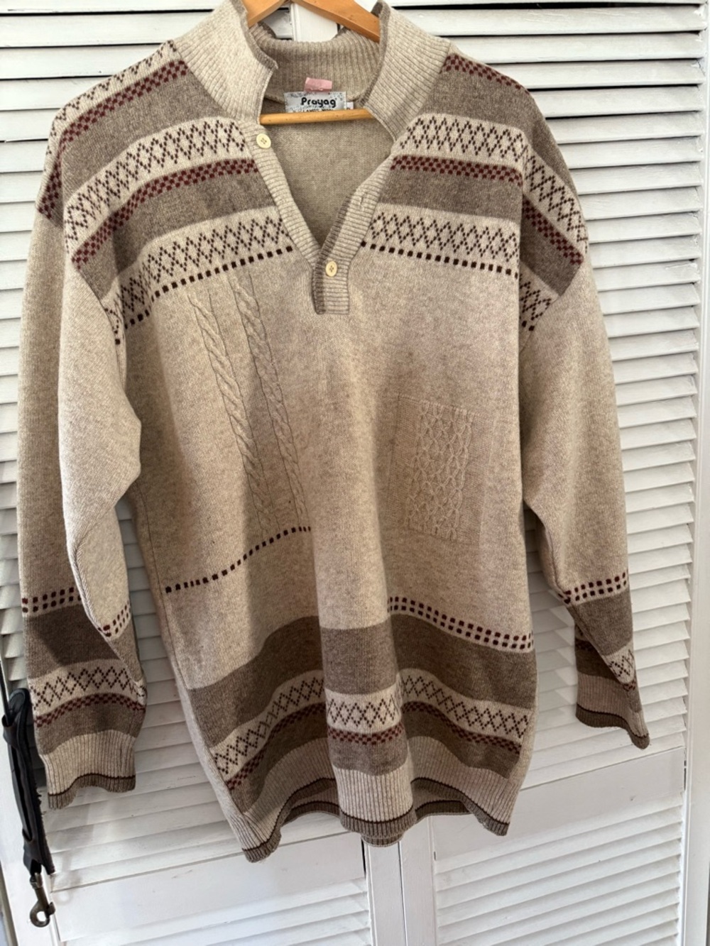 Prøvēg Beige Fair Isle V-Neck Sweater Pullover